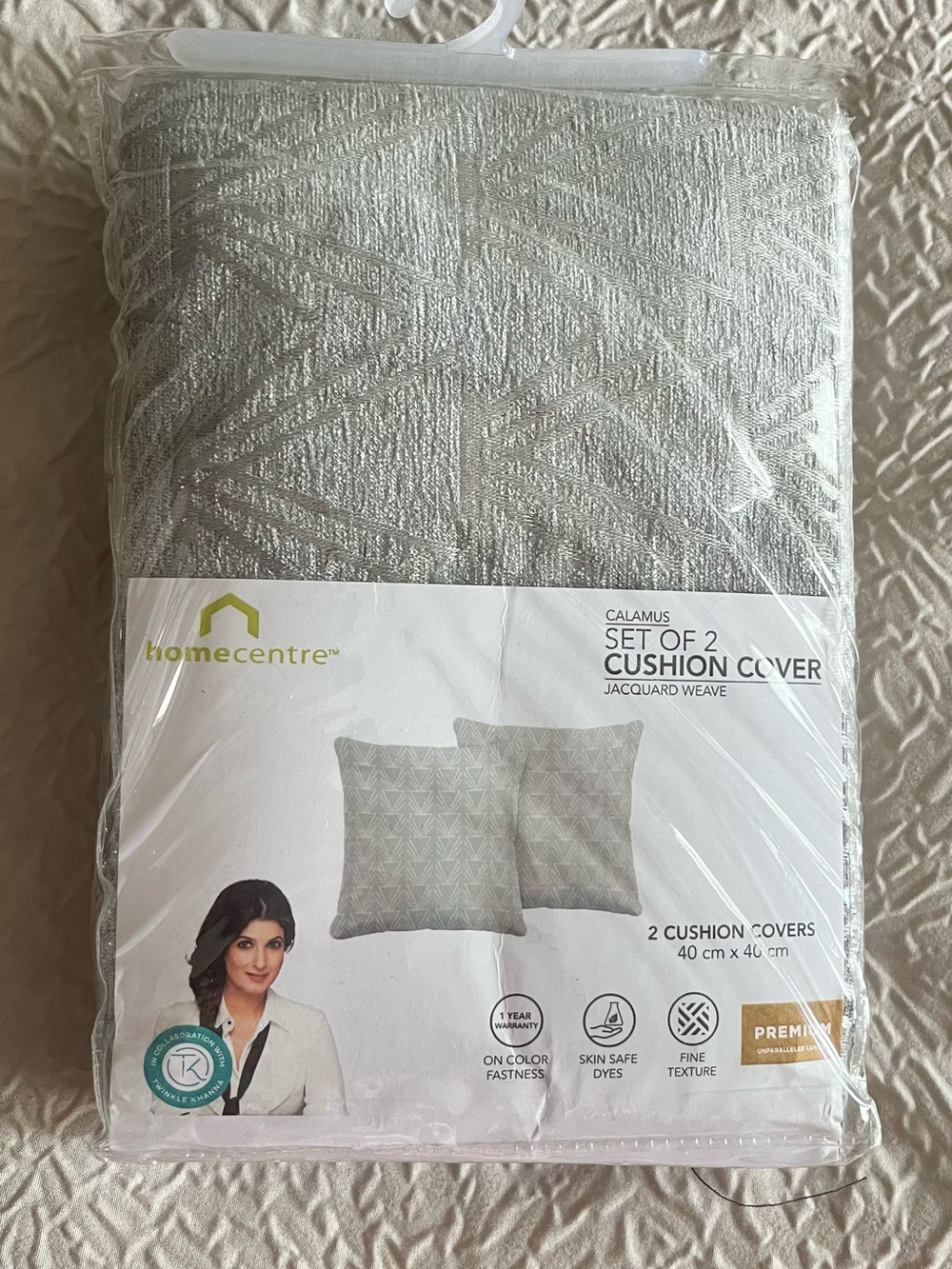 HomeCentre Calamus Jacquard Cushion Covers Set of 2 — Light Gray